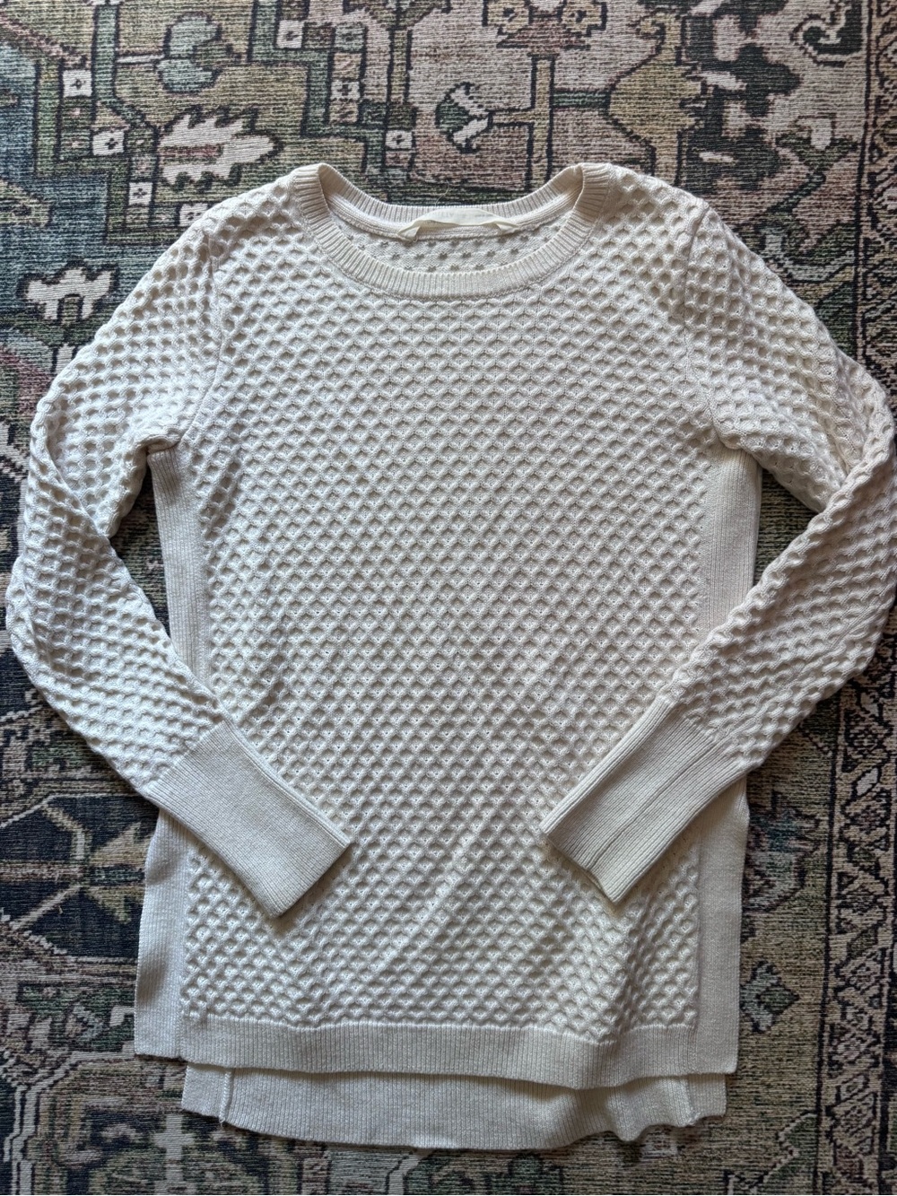 Athleta Honeycomb Ivory/Dove Knit  Merino Wool Sweater Size Small